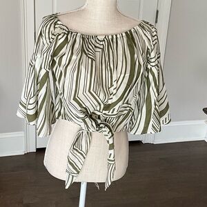 Elan Green and White Striped Off-Shoulder Blouse